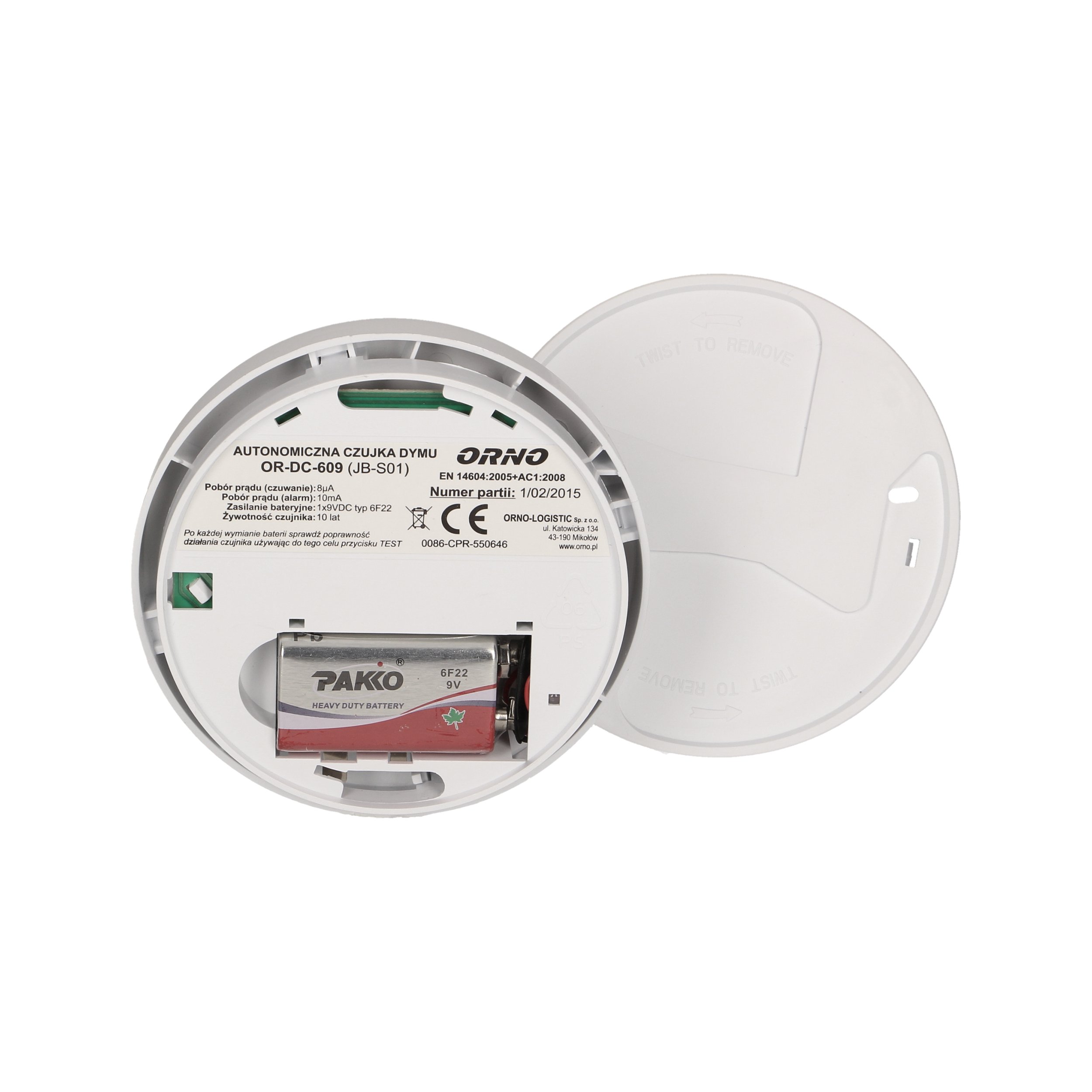 BATERYJNY CZUJNIK DETEKTOR DYMU POŻARU I OGNIA Kod producenta OR-DC-609