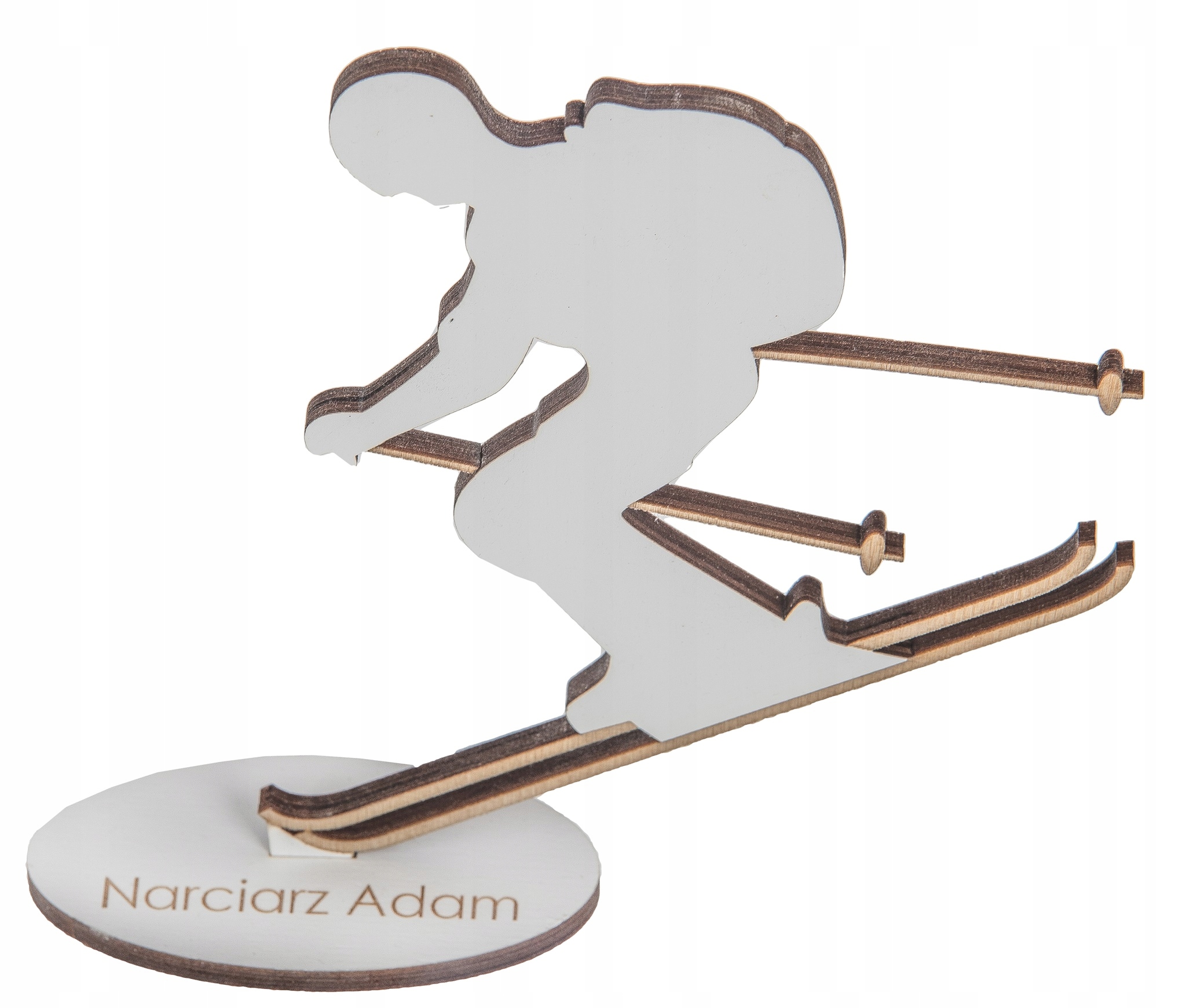 

Drewniana Statuetka nagroda Narciarz prezent Narty