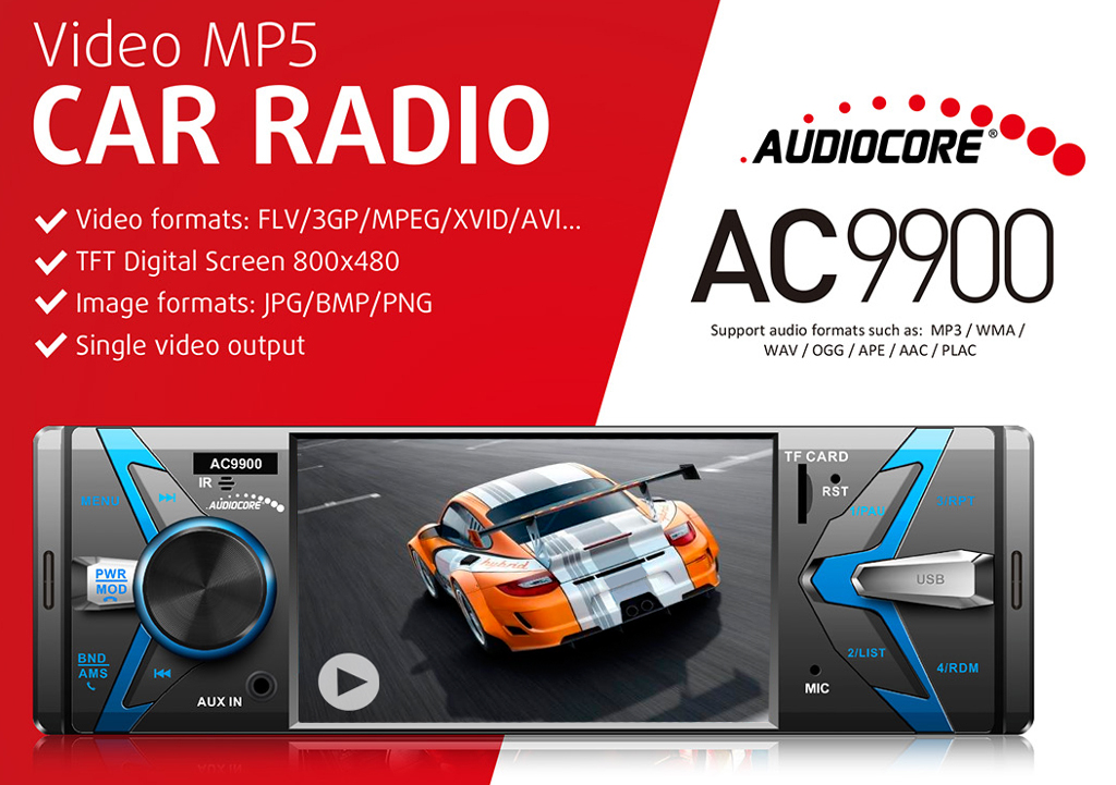 RADIO SAMOCHODOWE MP5 EKRAN AVI USB SD BLUETOOTH Marka Audiocore