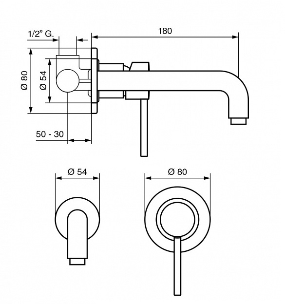 EMMEVI PIPER UMYWALKOWA 180 MM CZARNY MAT 45055NO Typ montażu podtynkowa