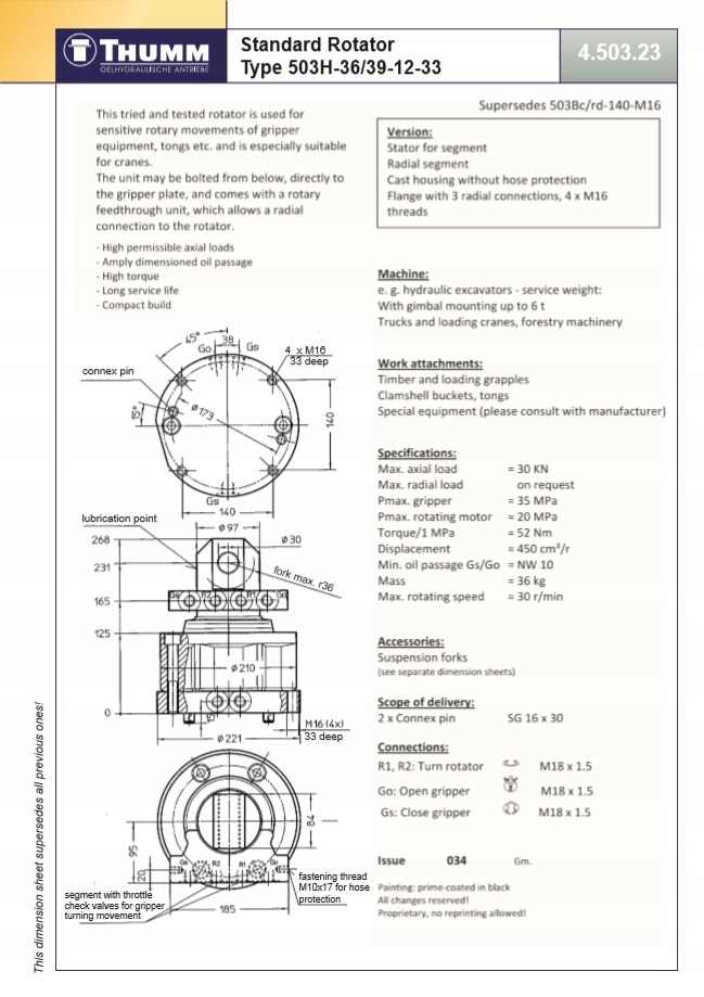 Rotator Thumm 503H36/39-12-33, 3 Tony - chwytak - Producent części inny