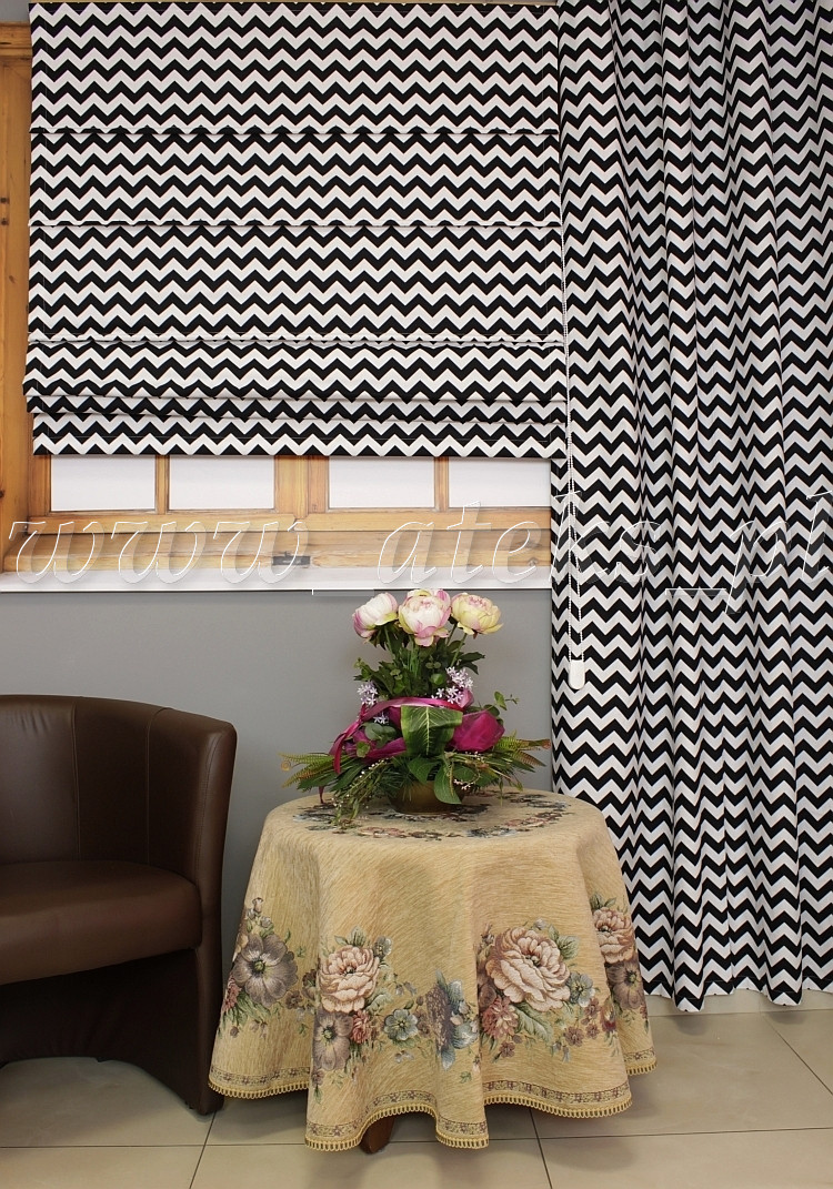 ROLETY RZYMSKIE ROLETA RZYMSKA ZYGZAK 120x170 wys. zygzaki czarne białe Długość 170 cm