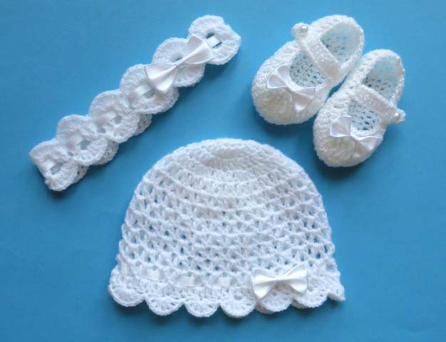 CZAPECZKA+OPASKA+BUCIKI szydełkowe WIOSNA chrzest Rozmiar 38-43 cm