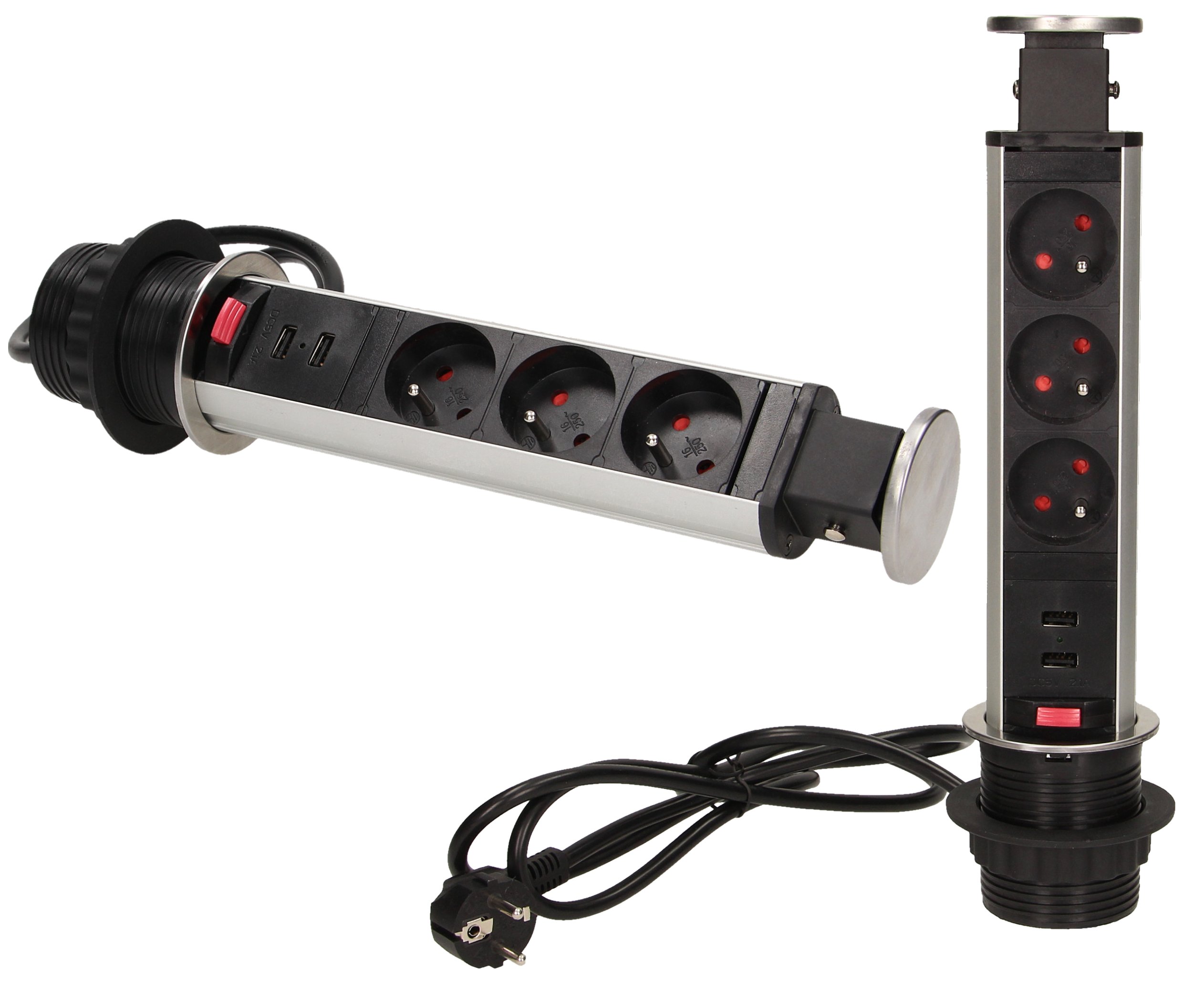 

Gniazdo meblowe 3x2P+Z, 2xUSB Inox Orno OR-AE-1350