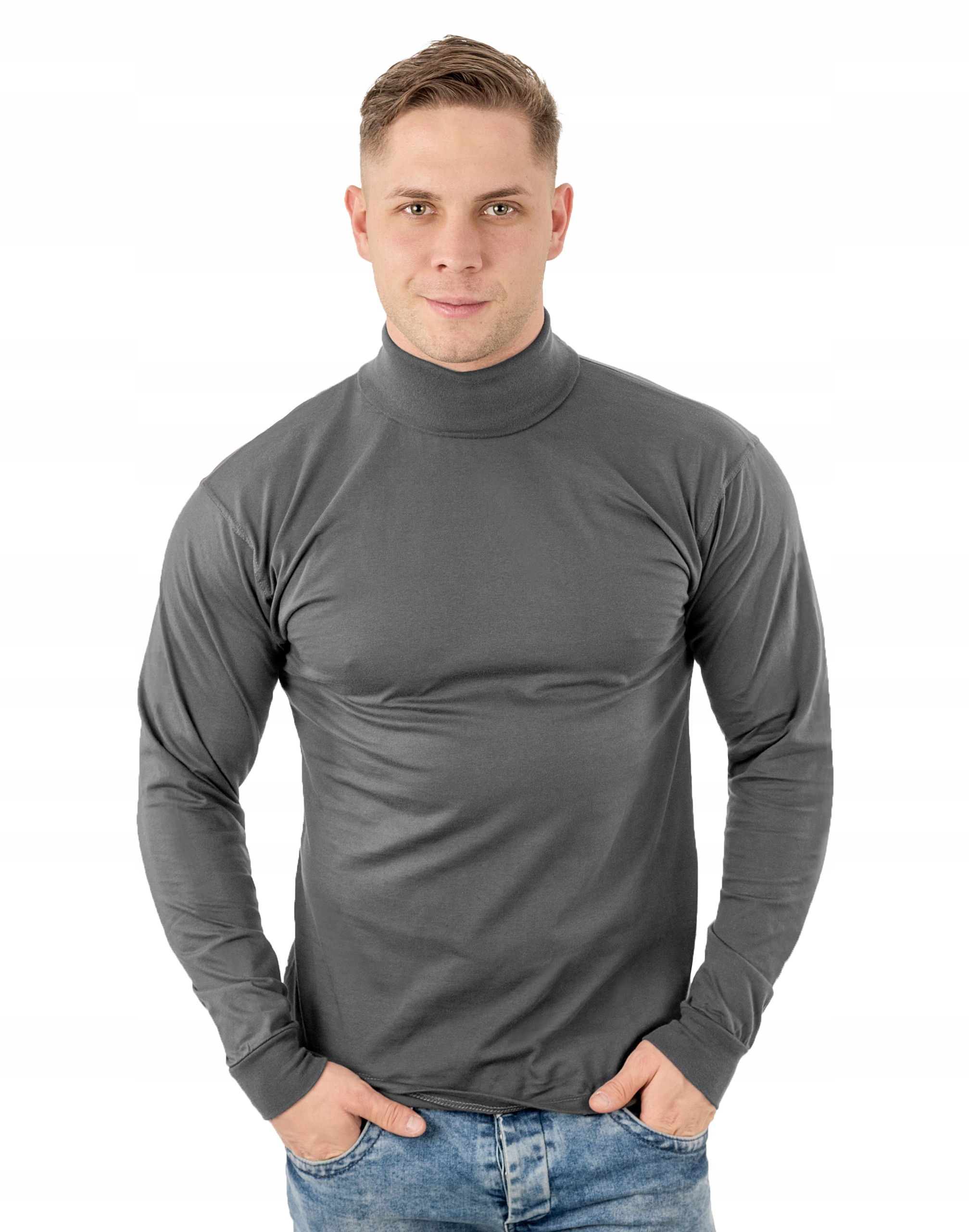 Elegancki Sweter Golf Męski Golfy WXM 6XL stalowy