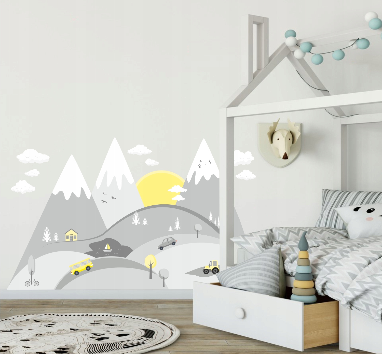 Naklejki dla dzieci GÓRY CHMURKI AUTA ŚNIEG 165cm Marka inna