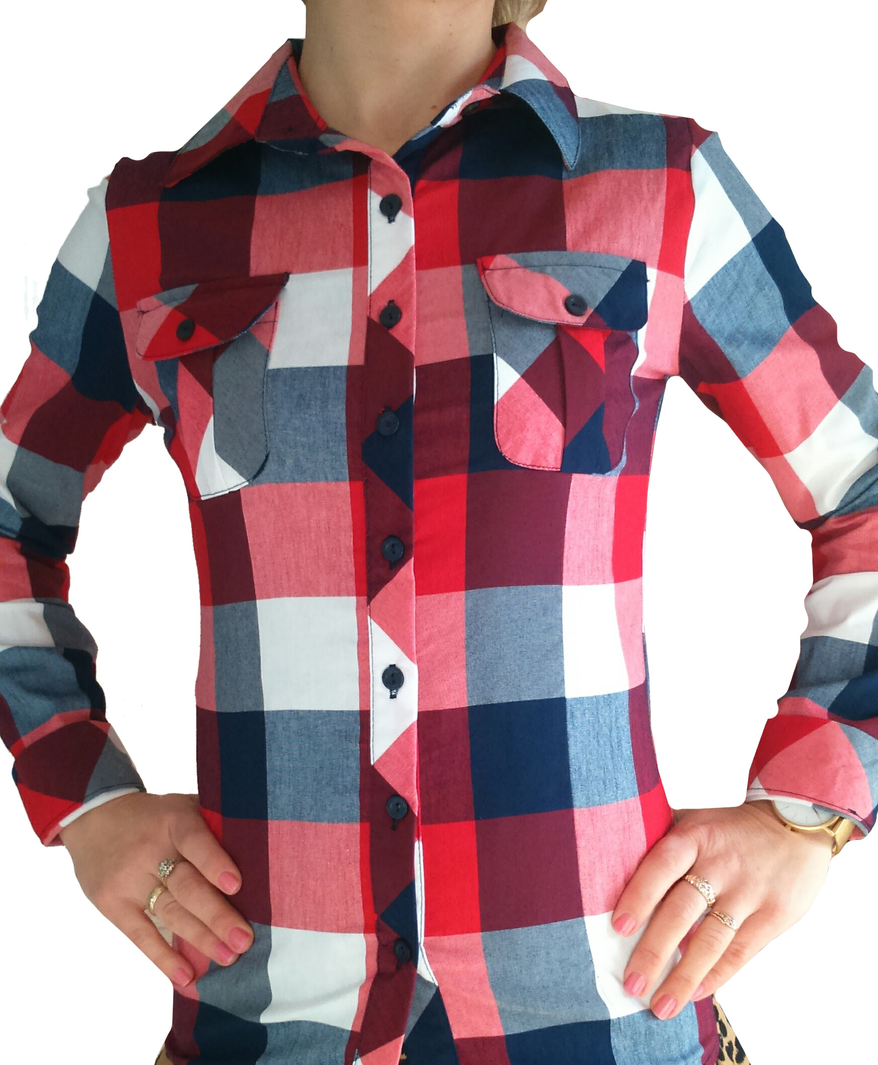 Koszula w dużą kratę czerwono-biała-granat HIT!!! Kolor wielokolorowy