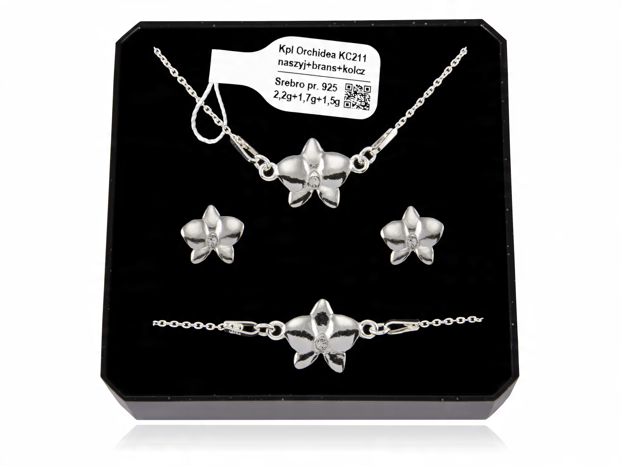 

Orchidea komplet biżuterii srebrnej z el Swarovski