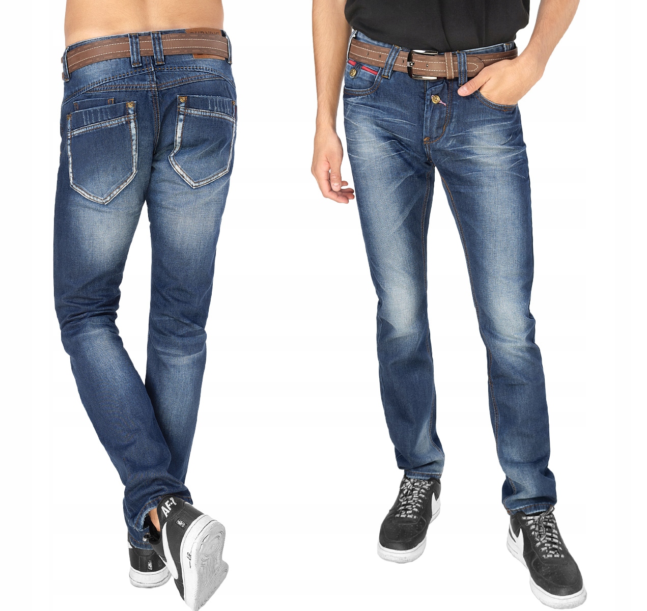 

Spodnie Męskie Jeansy Rurki Jeans Pasek D011 90 cm