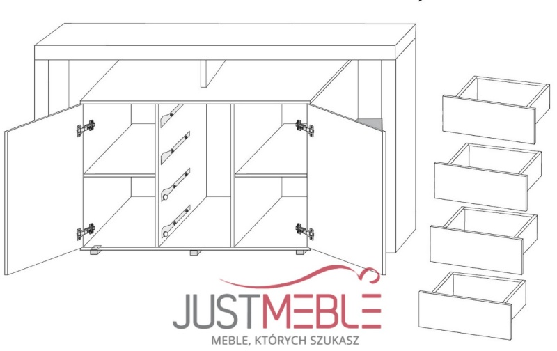 komoda do sypialni - RIVA 2 PLUS z LED w połysk Kolor mebla biały