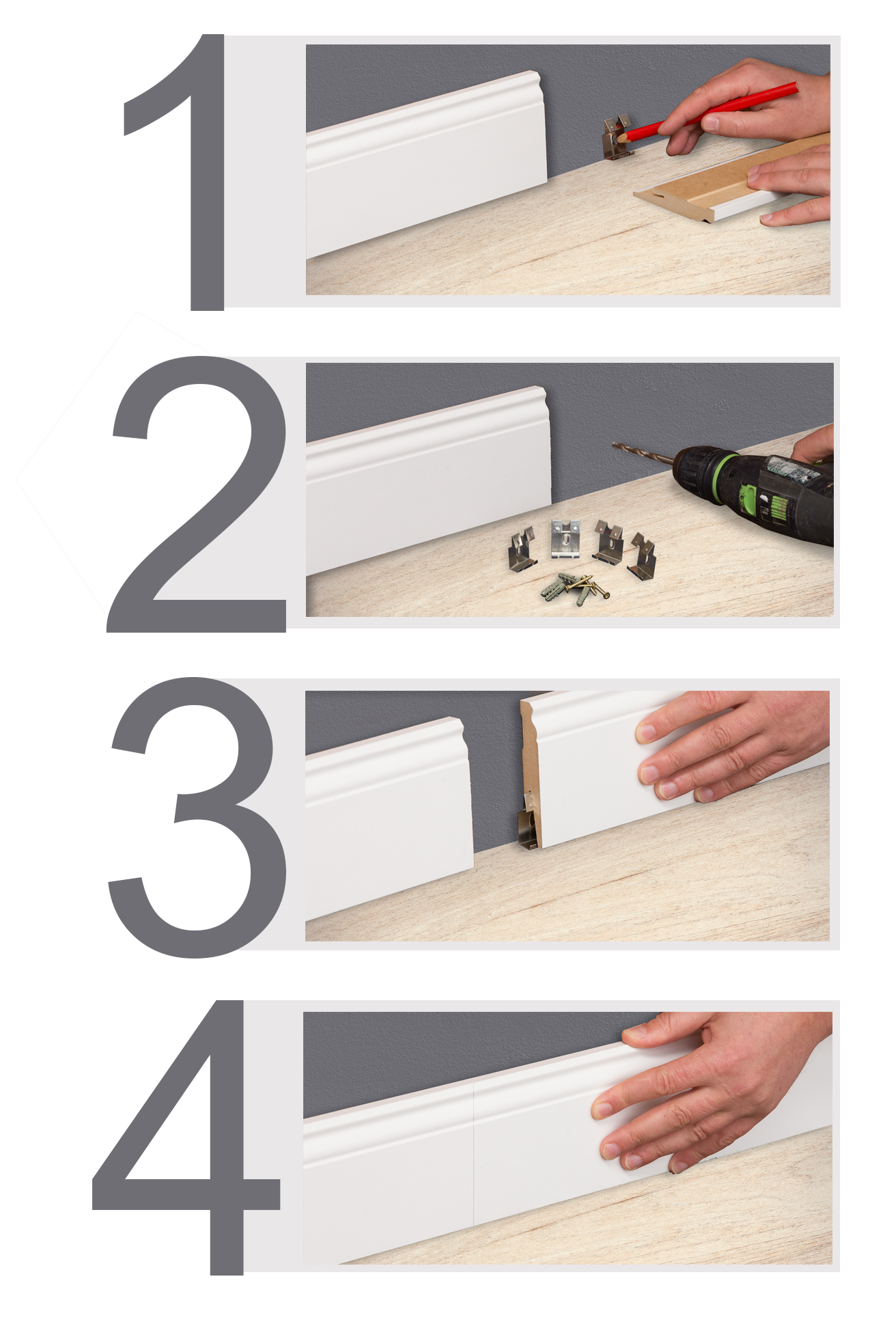 KLIPS MONTAŻOWY LISTWA PRZYPODŁOGOWA BIAŁA KLAMRA Marka Golddoor