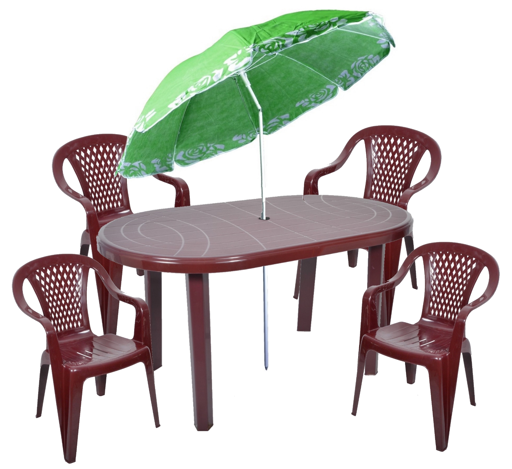 

Zestaw Plastikowy 4+1 +parasol Krzesła Stół Bordo