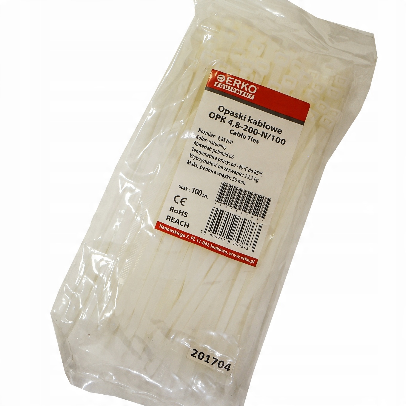 

opaska zaciskowa biała Opk 200 4,8 100szt Erko