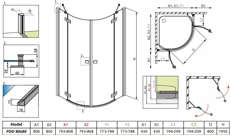 kabina RADAWAY ALMATEA PDD 80x80 + BRODZIK + SYFON EAN (GTIN) 5902738003696