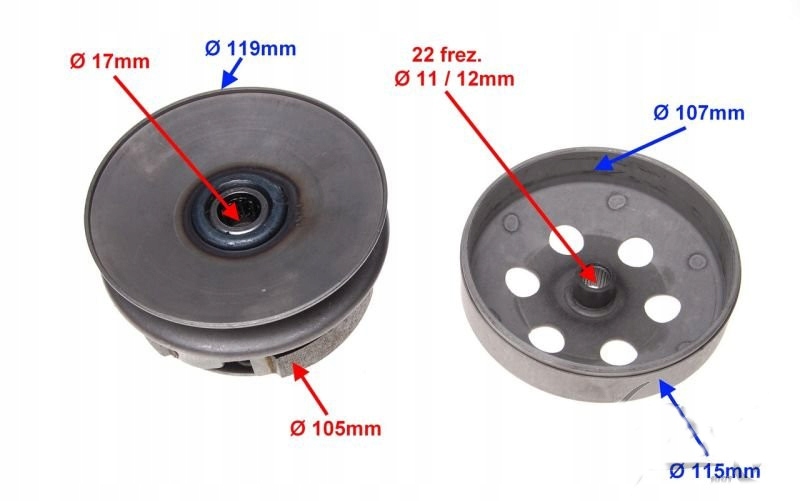 KOMPLETNE SPRZĘGŁO + DZWON SKUTERY 4T GY6 - MORETT Numer katalogowy części DS000683