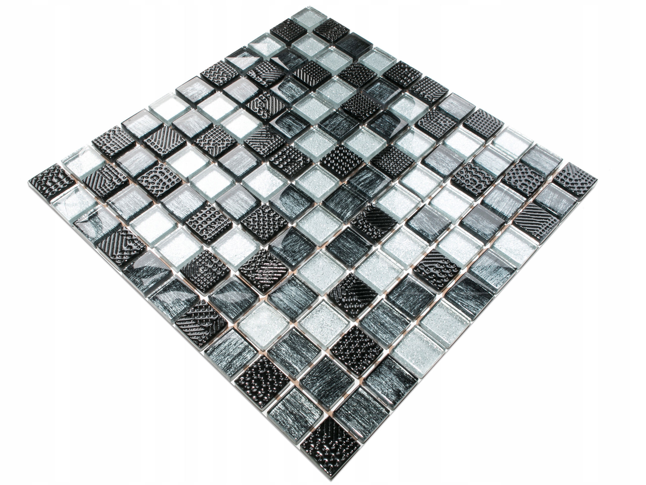 

Mozaika Szklana Czarna Srebrna Storm 30x30cm 8mm