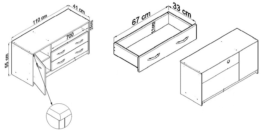 Szafka stolik RTV 1D2S DĄB SONOMA komoda szuflady ROB Kolekcja MATKAM1D2SSONOMA