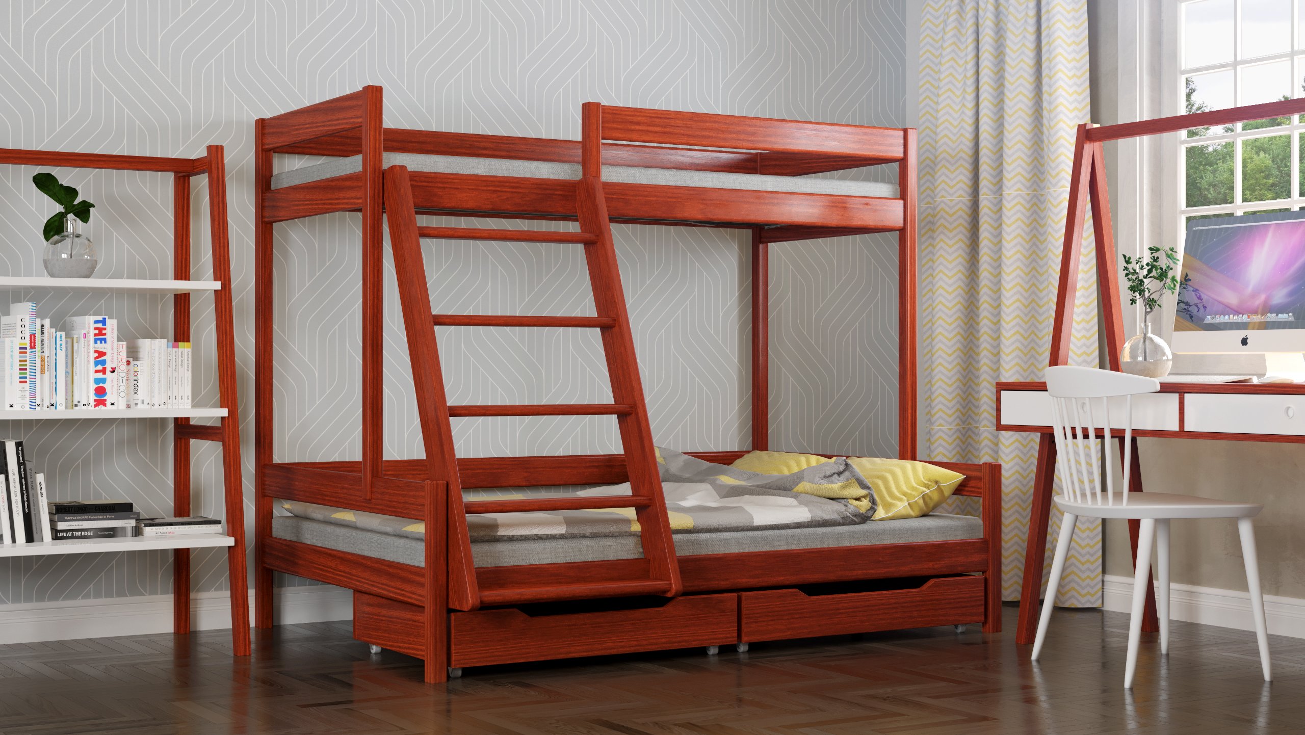 Theo двухъярусная кровать трехместная деревянная 120x200 Product width 120 cm