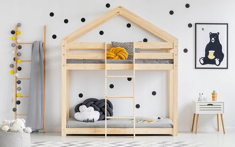 ŁÓŻKO PIĘTROWE DOMEK DREWNIANY == DZIECI MŁODZIEŻY Marka Elior