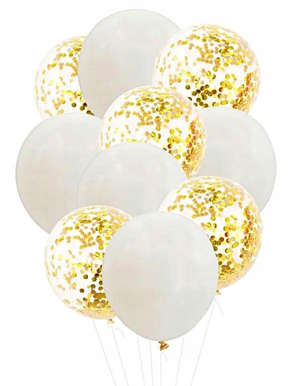 

Balony 5 Clear z konfetti złotym 5 białe 07