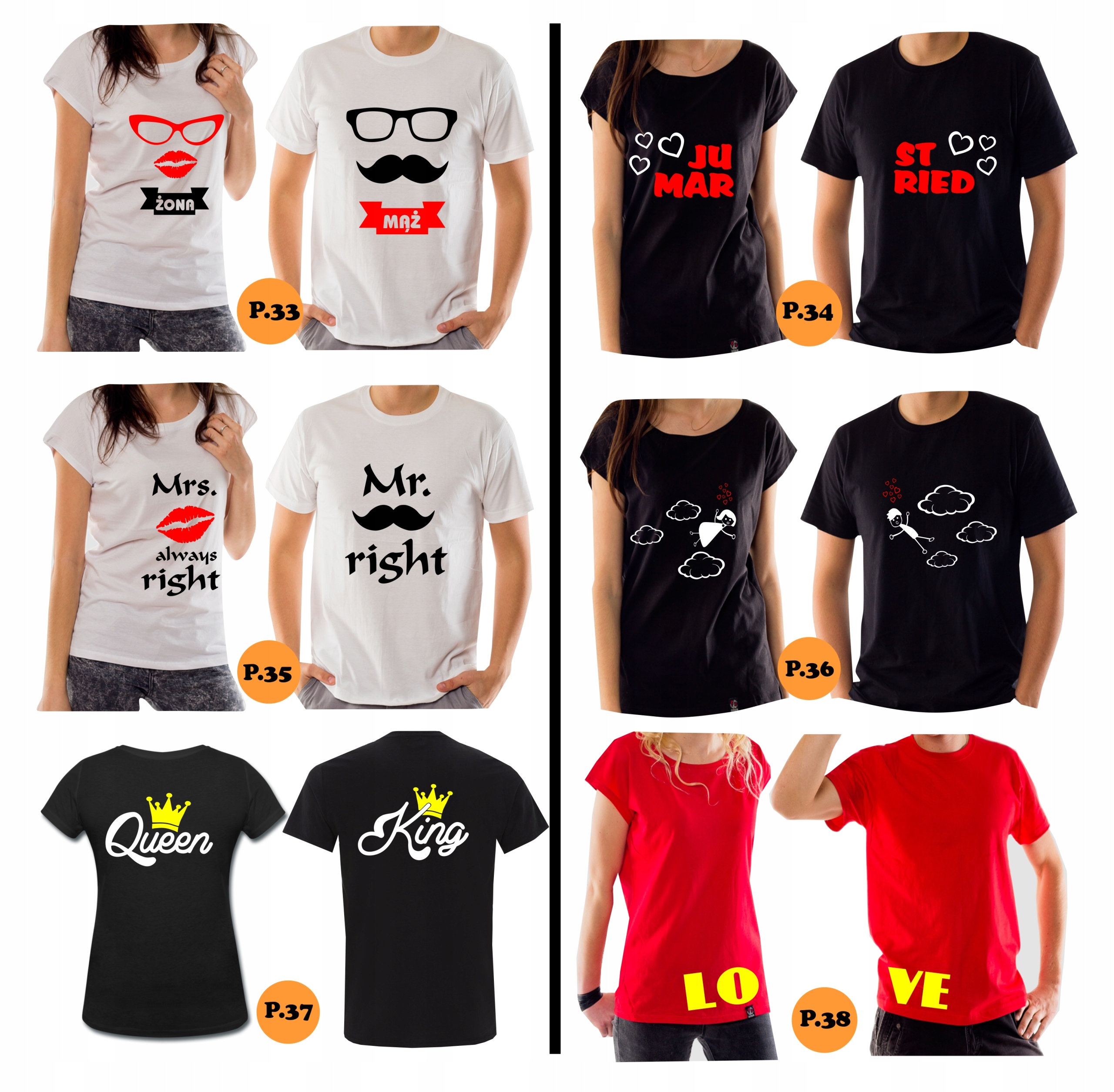 KOSZULKI DLA PAR WALENTYNKI Książę ROCZNICA ZOŁZA Kolor wielokolorowy