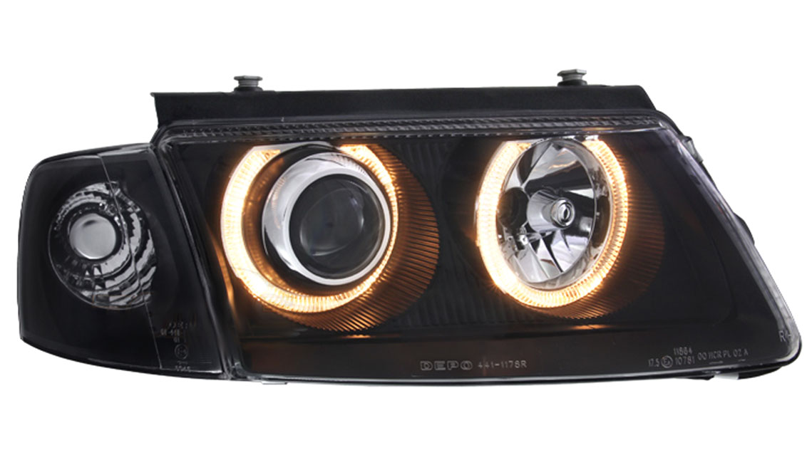 PASSAT B5 3B 96-00 LAMPY reflektory BLACK ringi H7 Strona zabudowy lewe + prawe