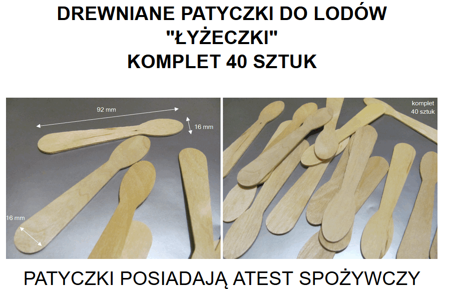 DREWNIANE PATYCZKI DO LODÓW "ŁYŻECZKI" Szerokość produktu 1.6 cm