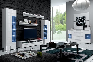 MEBLOŚCIANKA ROMA CZARNY POŁYSK z LED Gratis! Kolor mebla biały