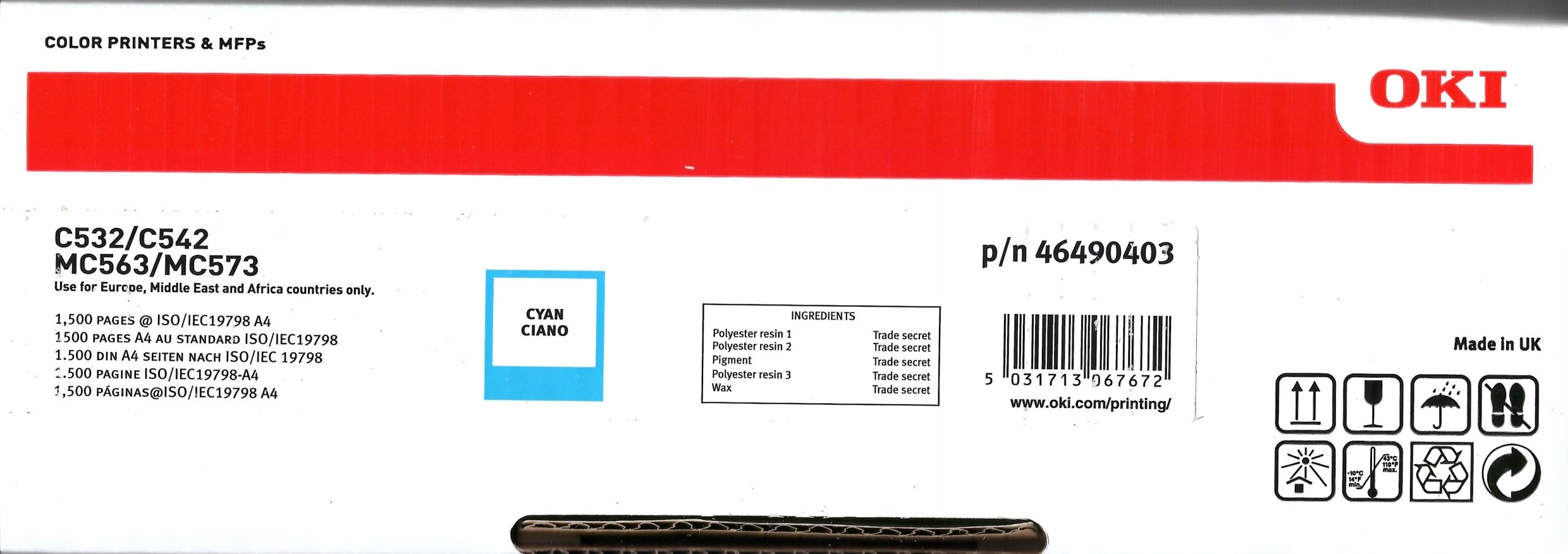 

Toner Oki C532/C542/MC563/MC573 Cyan 46490403