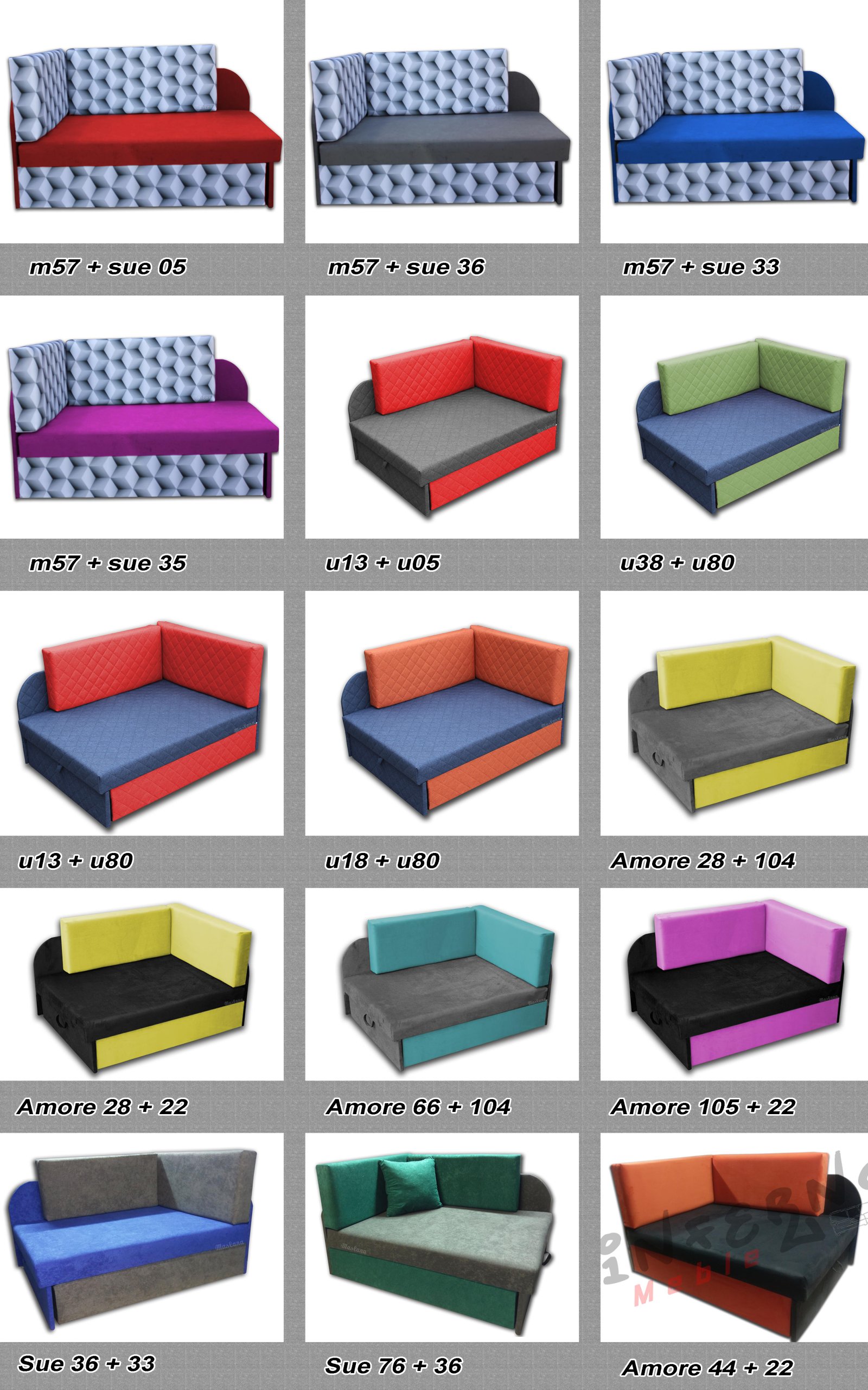 Stwórz własny wzór łóżka, narożnik dziecięcy KUBUŚ Informacje dodatkowe z materacem z zagłówkiem ze stelażem wysuwany pojemnik na pościel