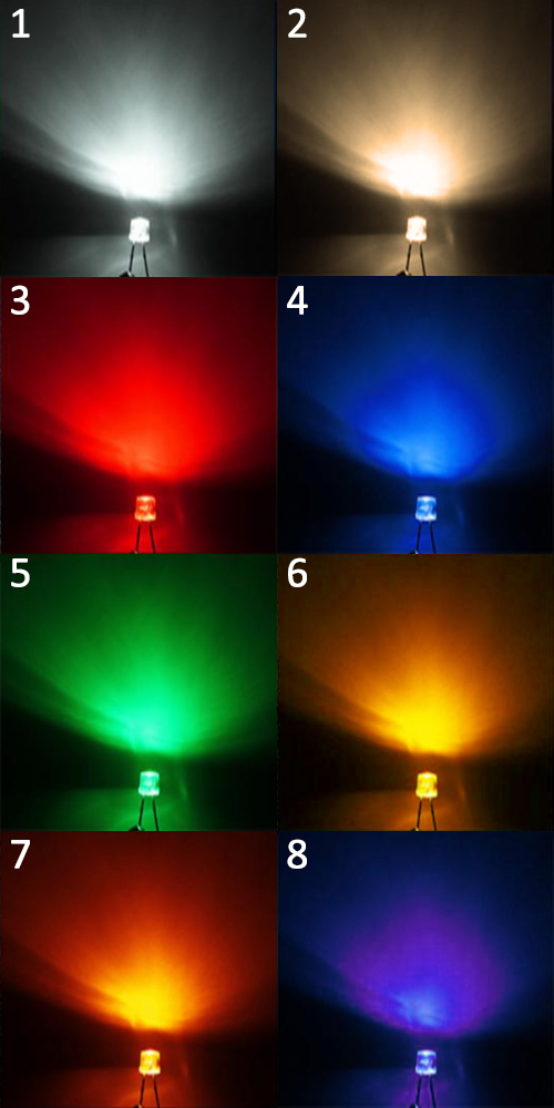 DIODY LED BIAŁE I KOLOROWE 5mm 100 SZTUK dioda Kod producenta DIP 5mm białe i kolorowe