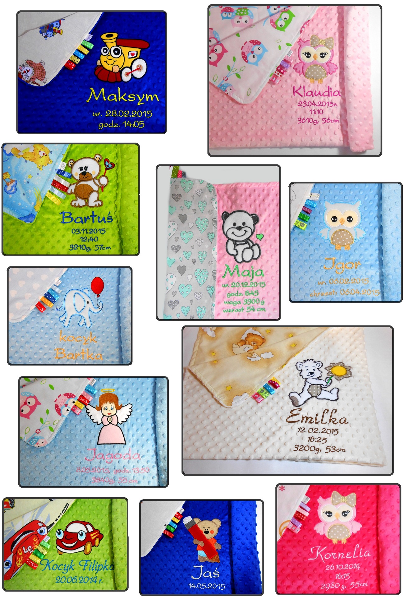 ! Kocyk MINKY z imieniem i metryczką DUŻY HAFT koc Marka inna marka