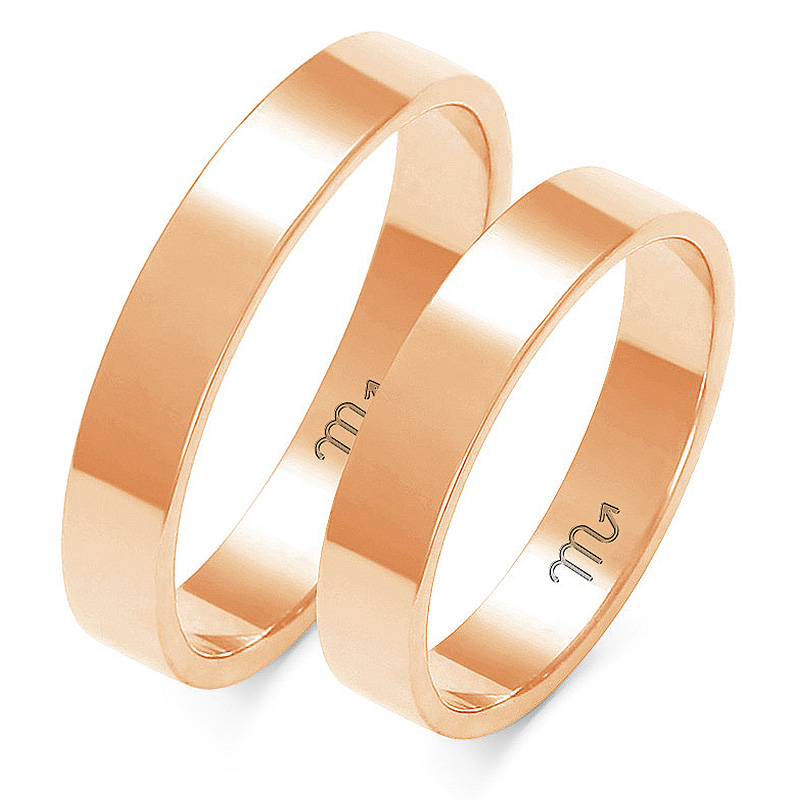 Zlaté 14K Svatební Ploché Prsteny 5,0 mm id A-112C