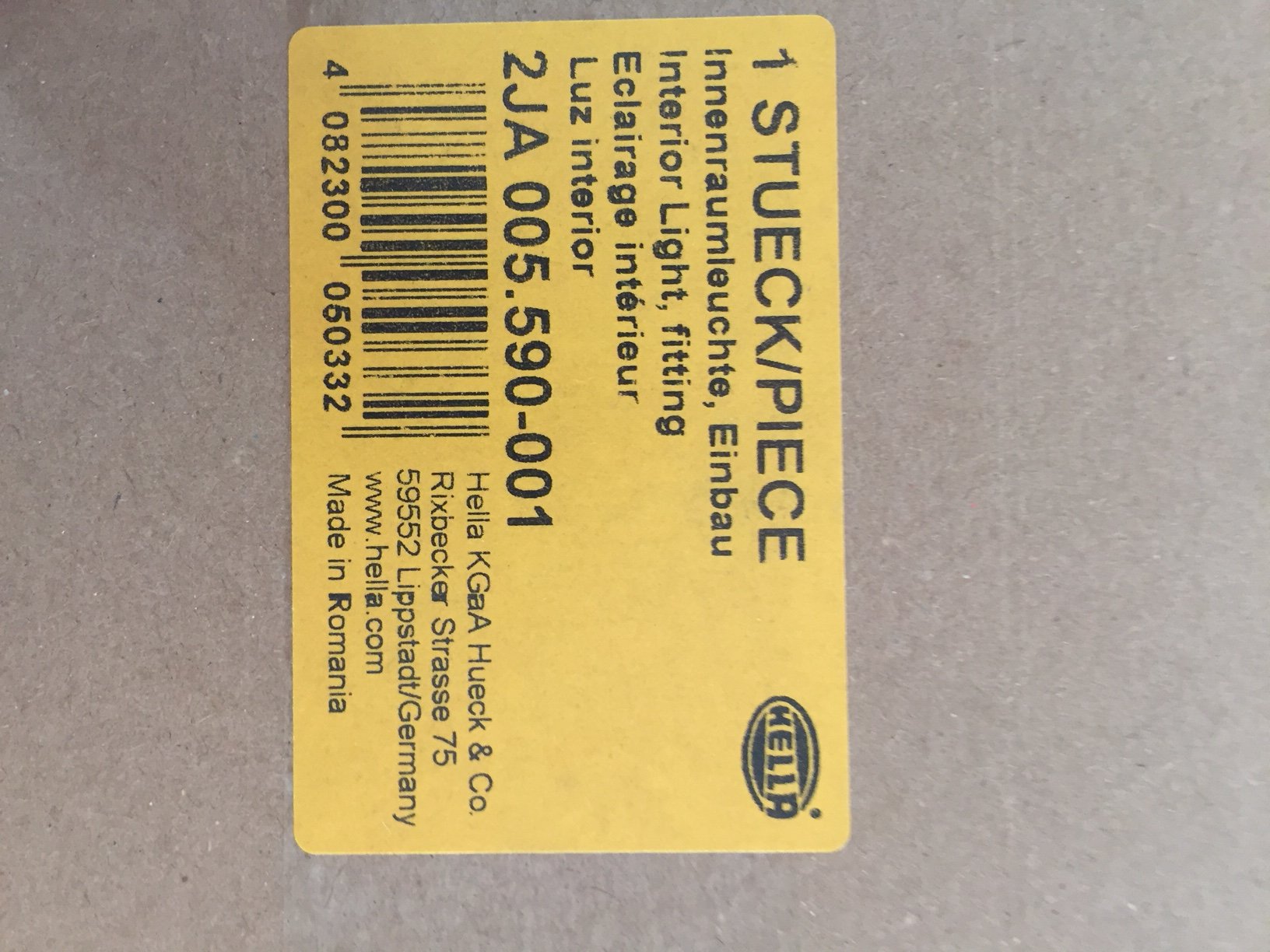 LAMPA OŚWIETLENIA WNĘTRZA HELLA 2JA005590001 Numer katalogowy części 2JA 005 590-001