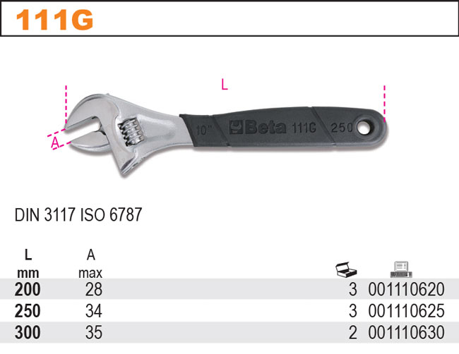 Регулируемый плоский ключ из нержавеющей стали шкала 200 мм бета 111 г