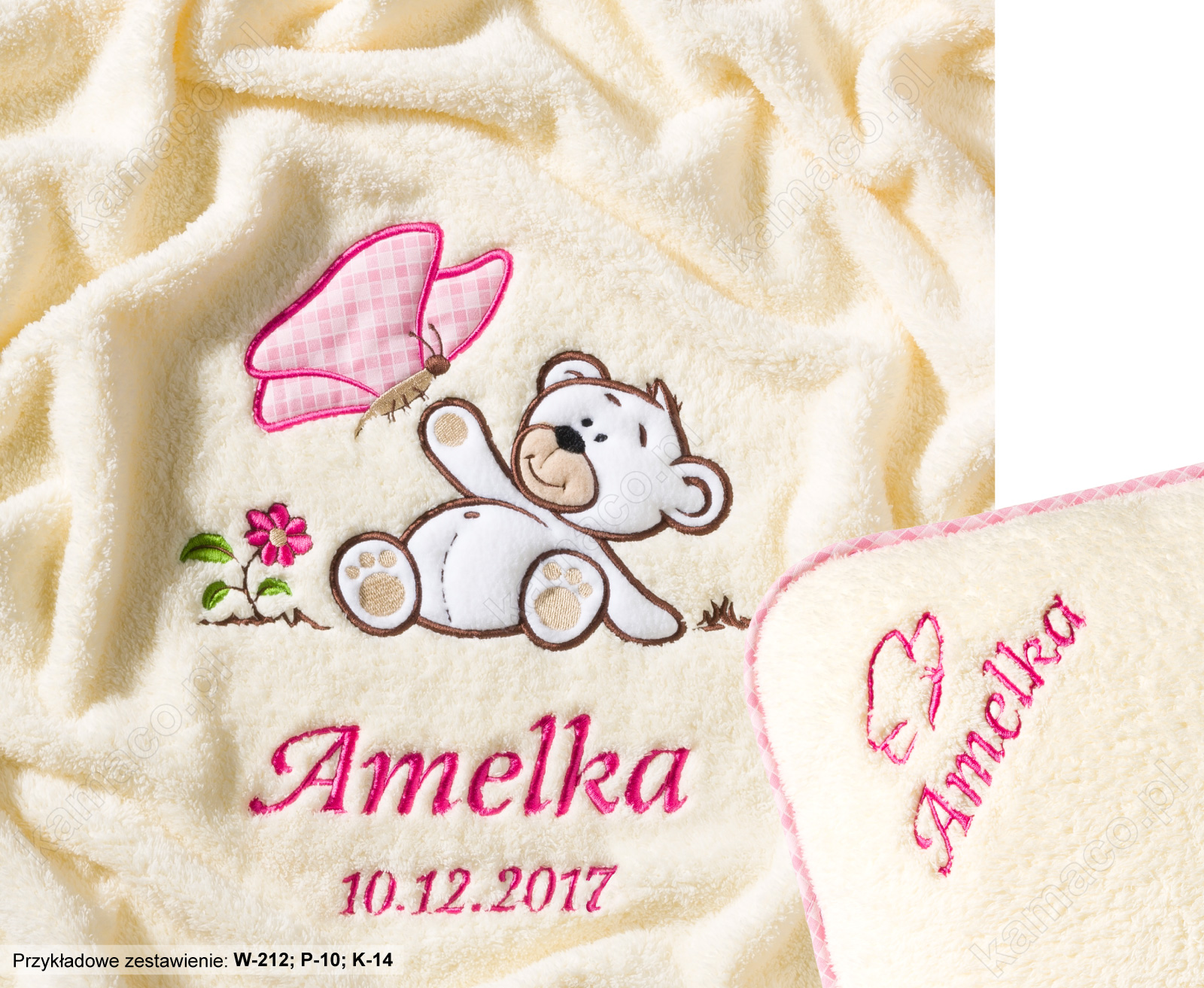 DWUWARSTWOWY Długowłosy Kocyk HAFT IMIĘ + PODUSIA Marka Kamaco