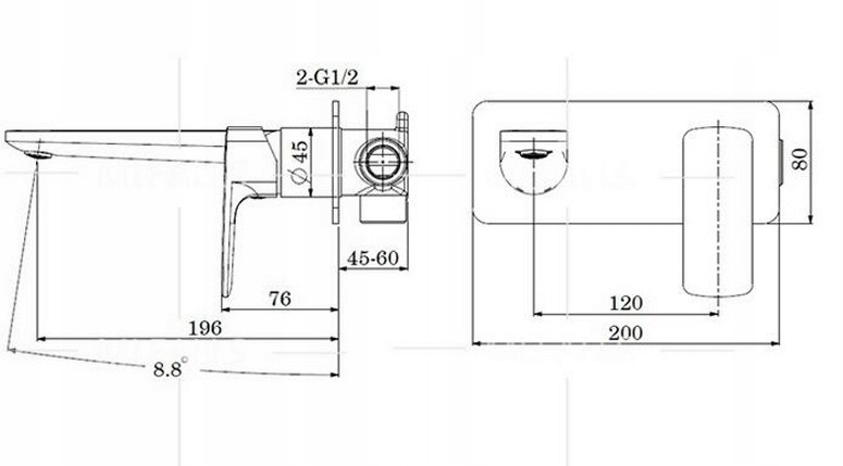 BATERIA UMYWALKOWA ŚCIENNA ZŁOTA ROYAL NOWOCZESNA Rodzaj baterii Bateria umywalkowa