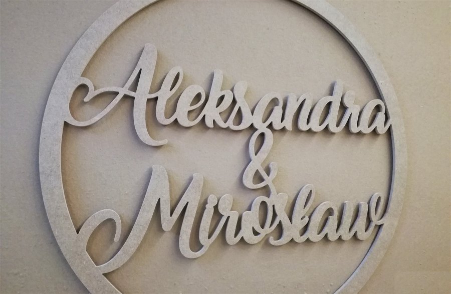 Koło z imionami na ślub wesele dekoracja inicjały Płeć uniseks