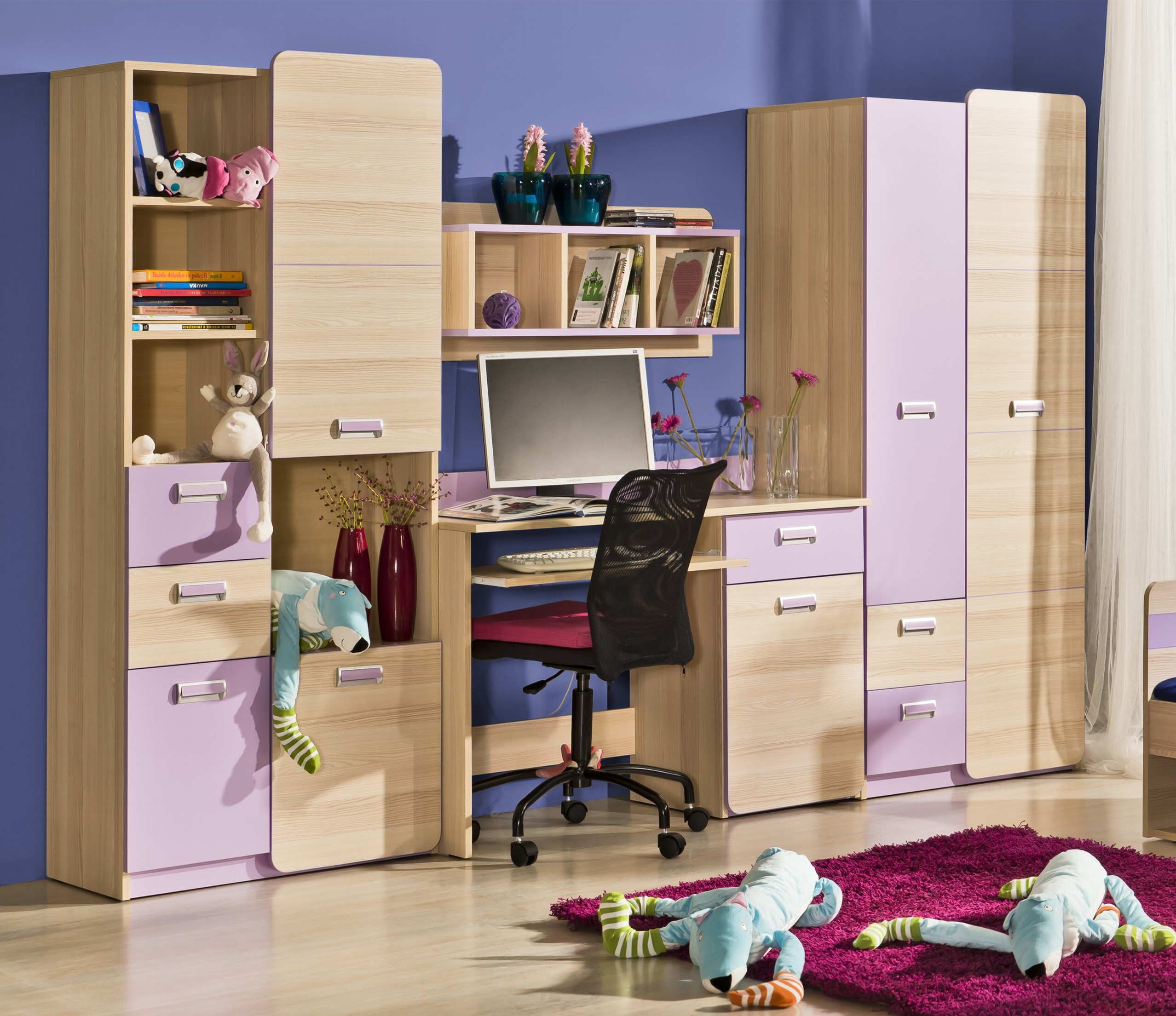 мебель LORENTO стенка ЛОР#3 ясень / фиолетовый