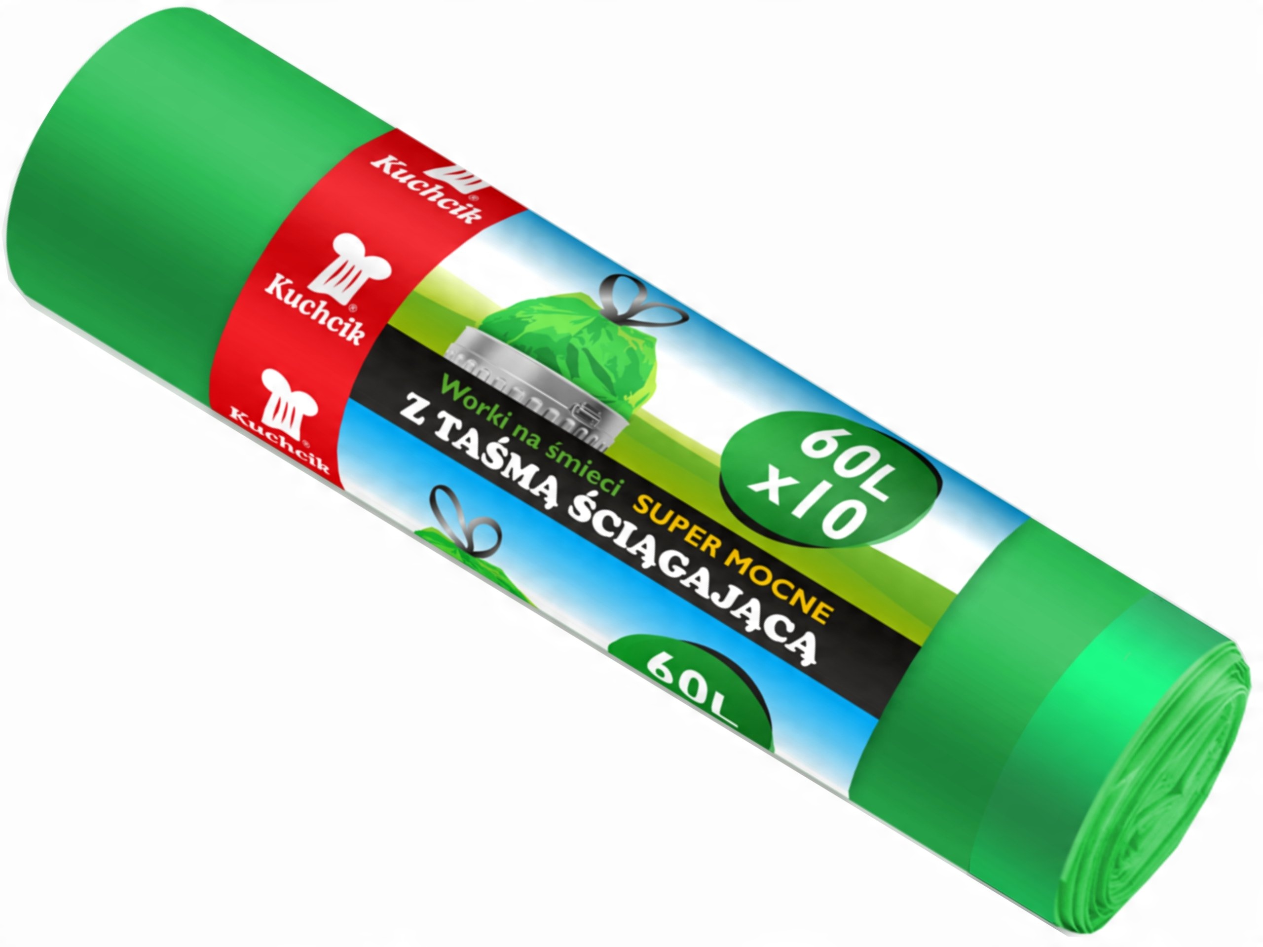 

Worki na śmieci z taśmą mocne zielone 60L 10