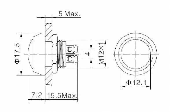 Кнопка PBWC-12b vandalood. моностабильный 2А 250В производитель ХХХ