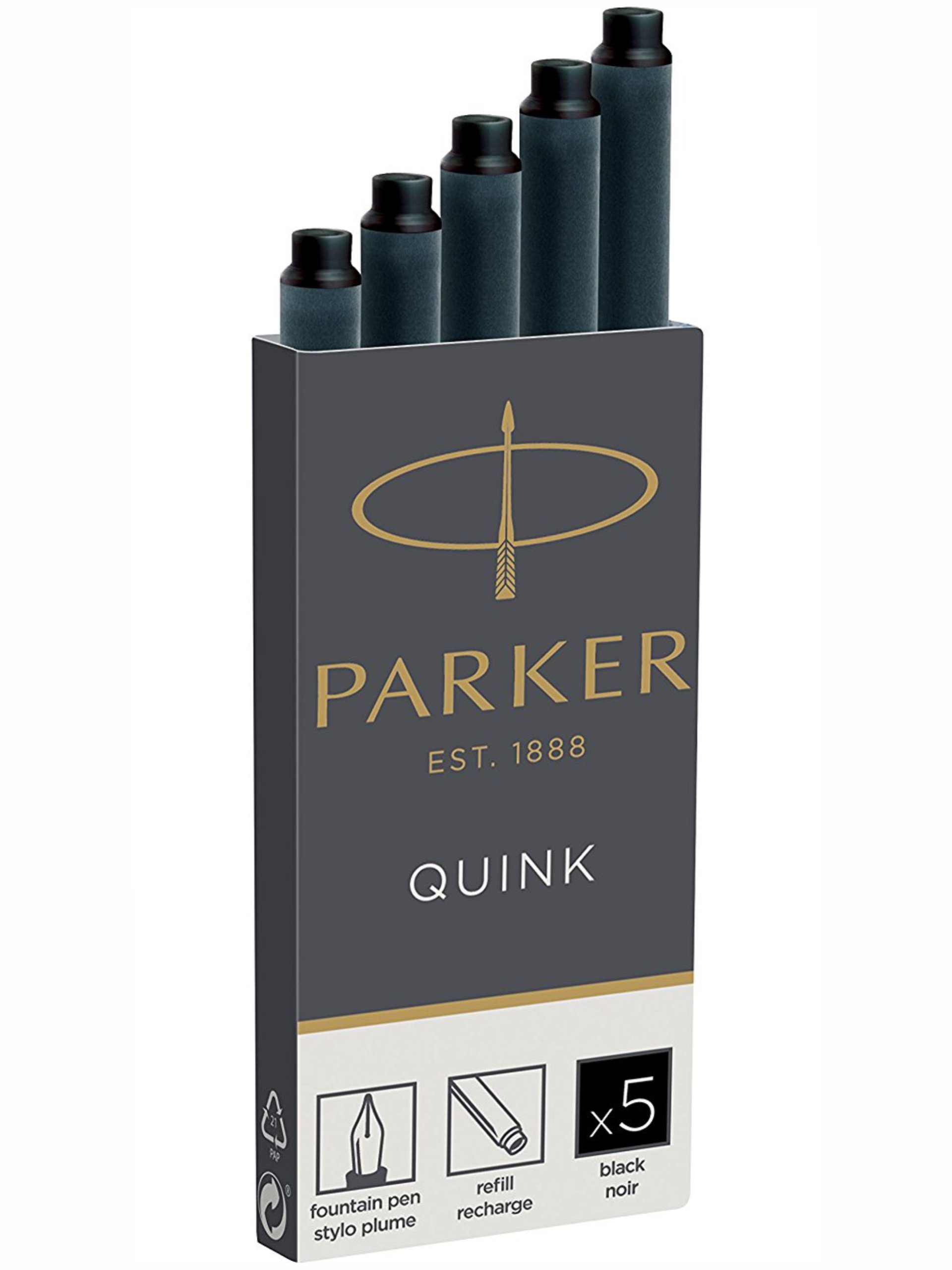 

Naboje do piór Parker Quink czarne 5 sztuk długie