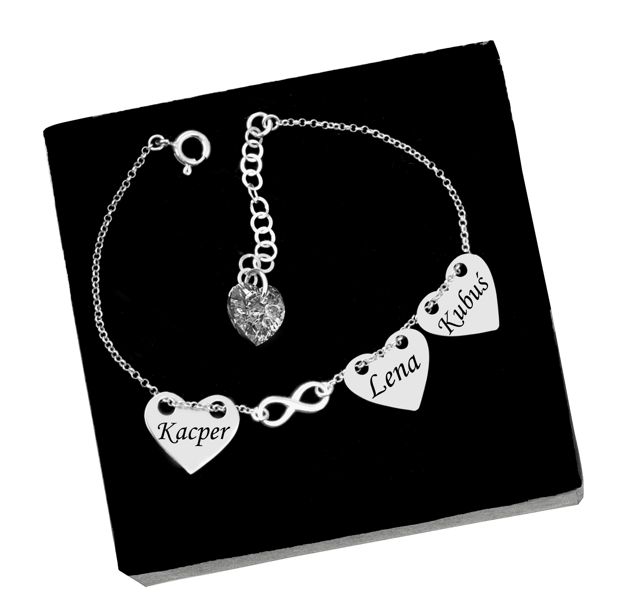

Bransoletka Trzy Serca Infinity Swarovski Grawer