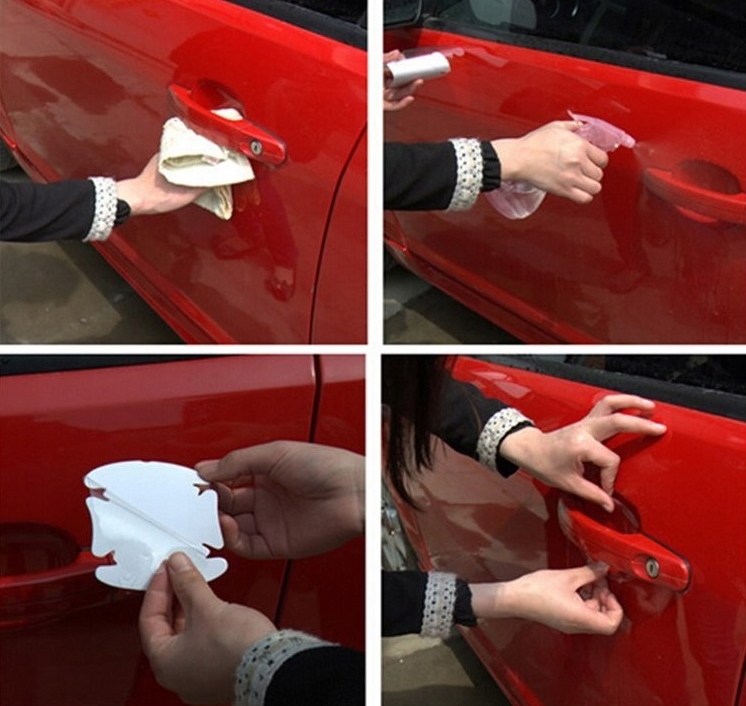 FOLIA OCHRONNA POD KLAMKI SAMOCHODU BEZBARWNA 4SZT Długość 9 cm