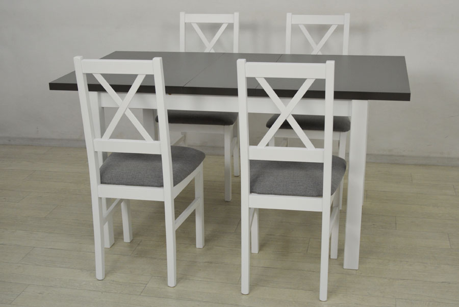 DREWNIANY Zestaw do kuchni 4 białe krzesła i STÓŁ Marka Grande