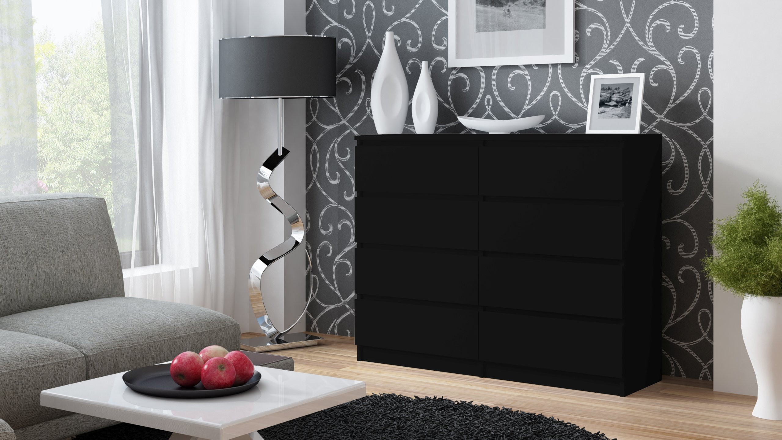 DUŻA KOMODA SZAFKA 8 SZUFLAD 120CM * KOLOR CZARNY Szerokość mebla 120 cm