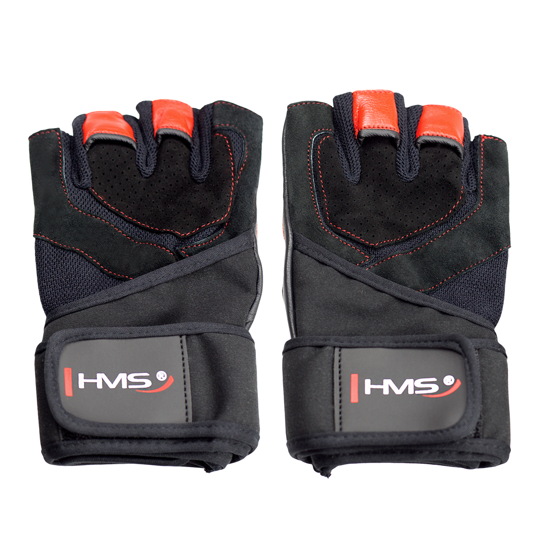 Rękawice Treningowe Siłowe XXL Z Uchwytem Czerwone Black Red Hms