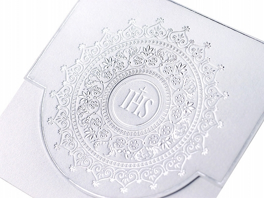 Zaproszenie na komunię + koperta PERŁOWE srebrne ! Szerokość produktu 12 cm