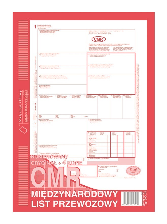 

800-2 Cmr Międzynarodowy List Przewozowy