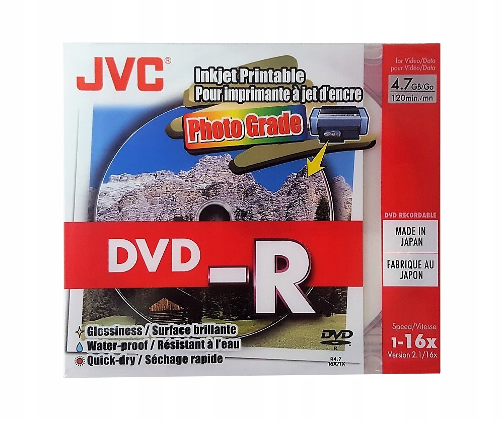 DVD-R 4,7 GB 16X 120MIN JVC 10SZT INKJET PRINTABLE